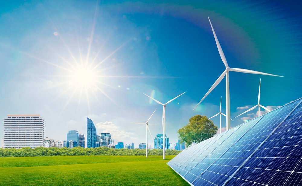 Wind power station with turbines and solar panels for Solar Energy Consulting