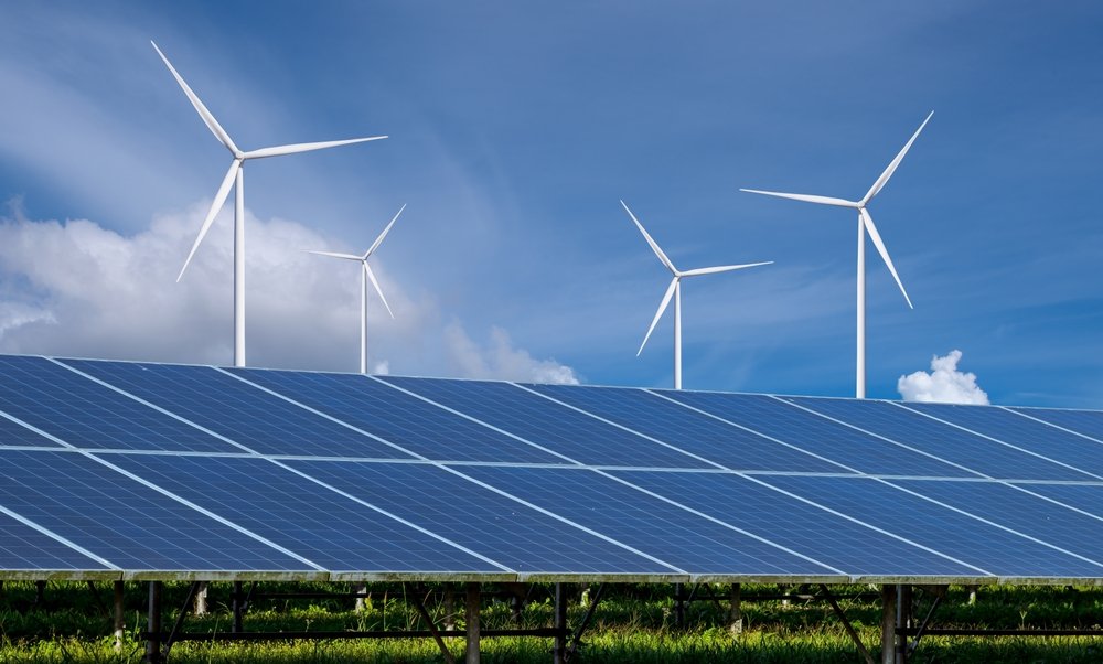 Solar panel array under bright sunlight