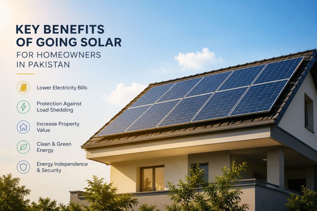 Modern home with rooftop solar panels showing the benefits of solar energy for homeowners in Pakistan