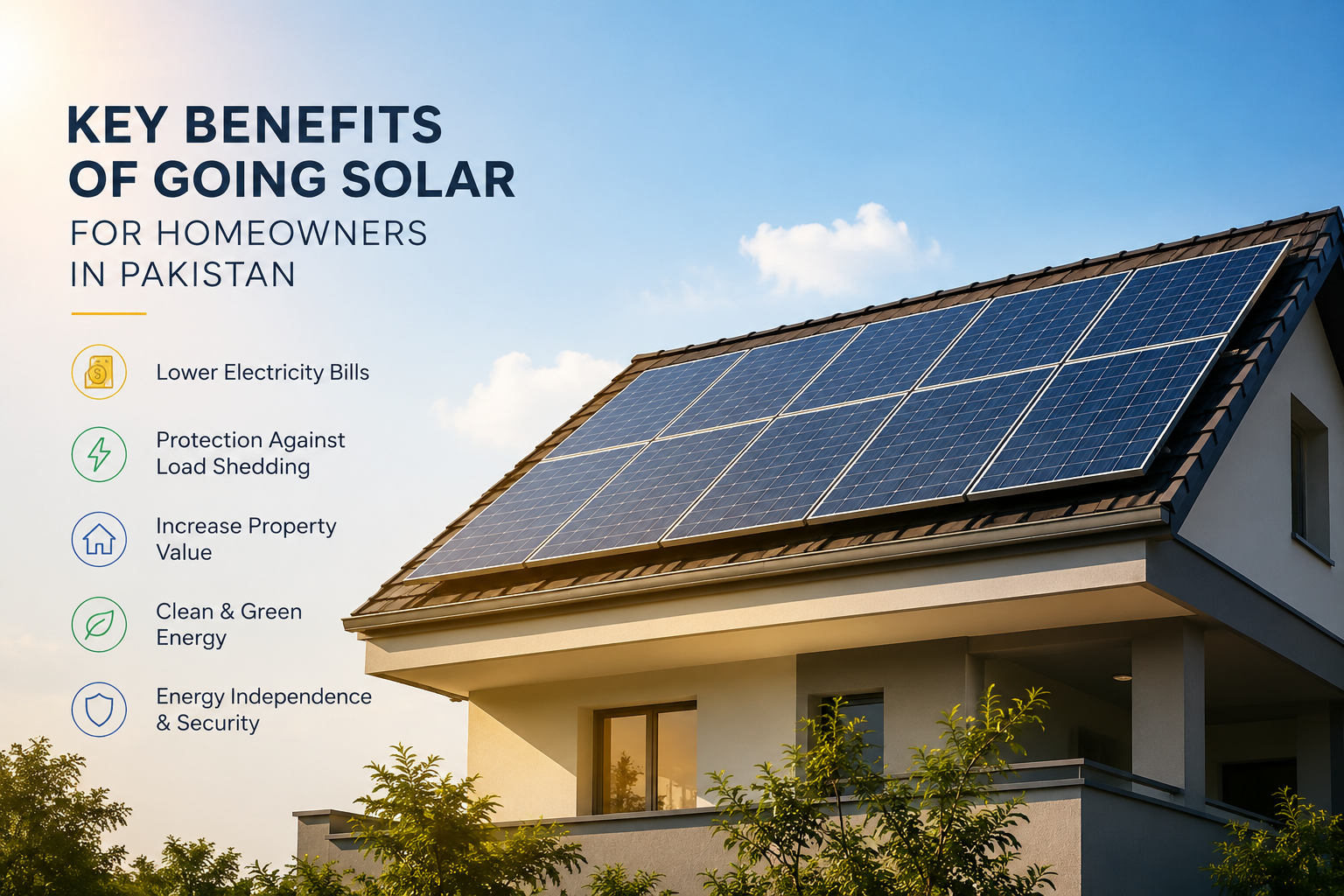 Modern home with rooftop solar panels showing the benefits of solar energy for homeowners in Pakistan